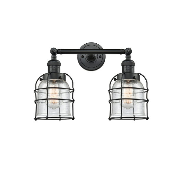 Bell Cage Bath Vanity Light shown in the Matte Black finish with a Seedy shade
