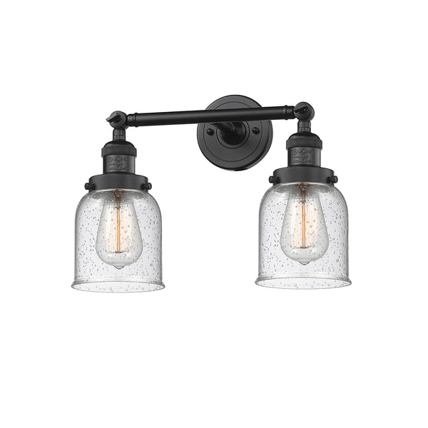 Bell Bath Vanity Light shown in the Matte Black finish with a Seedy shade