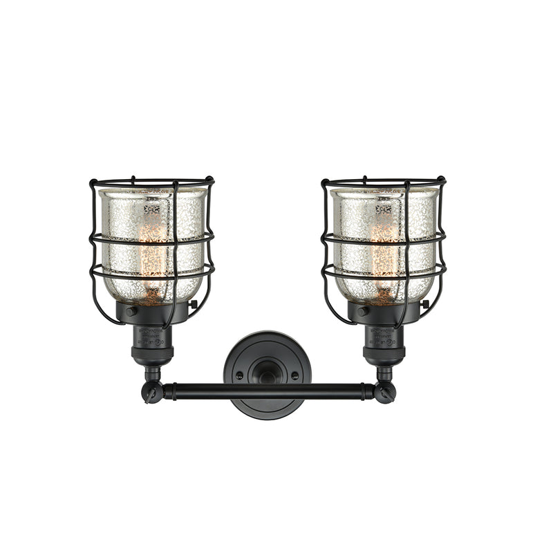 Innovations Lighting Small Bell Cage 2 Light Bath Vanity Light Part Of The Franklin Restoration Collection 208-BK-G58-CE-LED