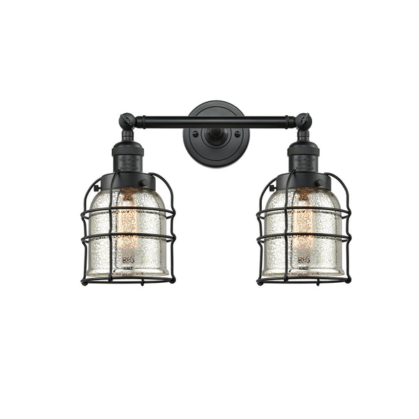 Bell Cage Bath Vanity Light shown in the Matte Black finish with a Silver Plated Mercury shade