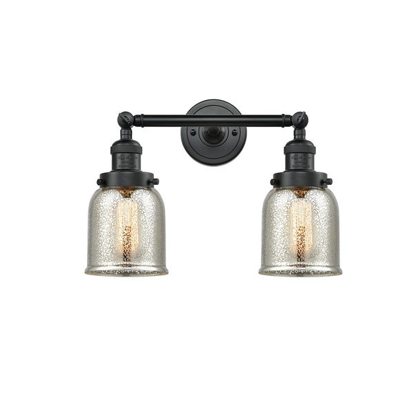 Bell Bath Vanity Light shown in the Matte Black finish with a Silver Plated Mercury shade