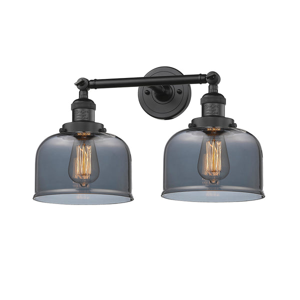 Bell Bath Vanity Light shown in the Matte Black finish with a Plated Smoke shade