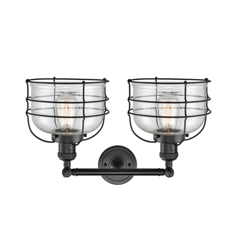 Innovations Lighting Large Bell Cage 2 Light Bath Vanity Light Part Of The Franklin Restoration Collection 208-BK-G74-CE-LED