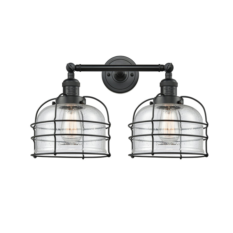 Bell Cage Bath Vanity Light shown in the Matte Black finish with a Seedy shade