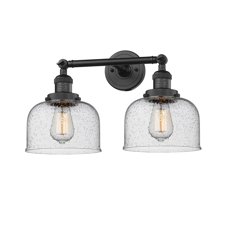 Bell Bath Vanity Light shown in the Matte Black finish with a Seedy shade