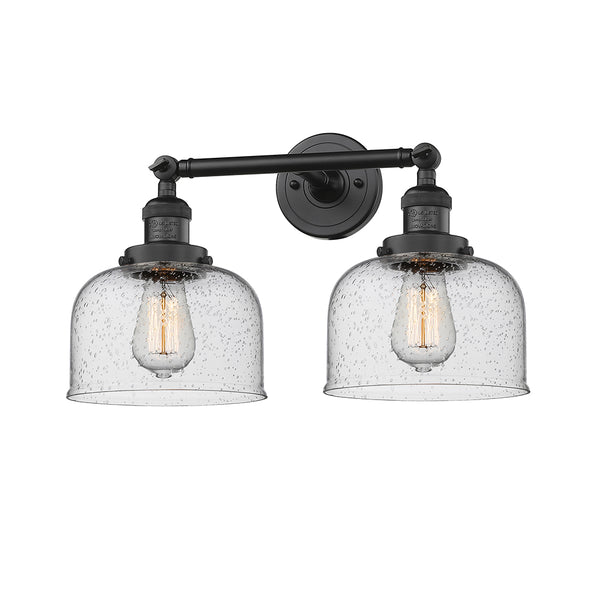 Bell Bath Vanity Light shown in the Matte Black finish with a Seedy shade