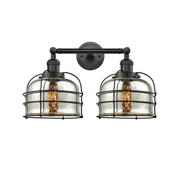 Bell Cage Bath Vanity Light shown in the Matte Black finish with a Silver Plated Mercury shade