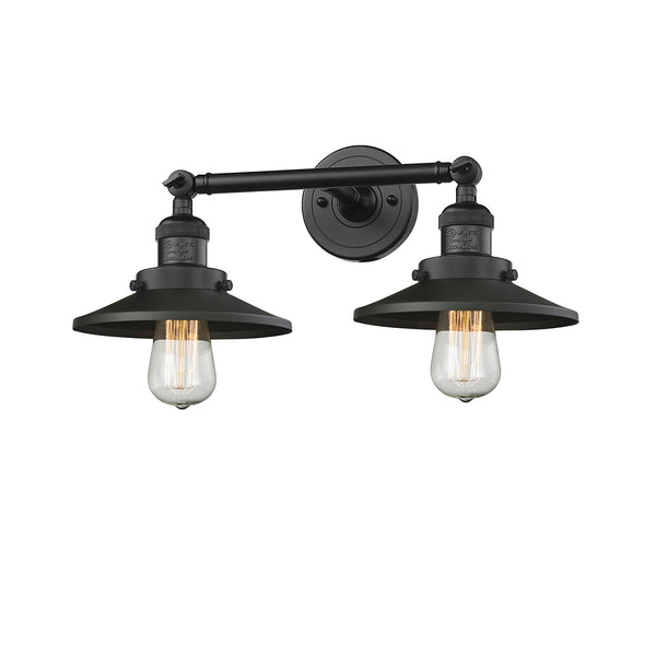 Railroad Bath Vanity Light shown in the Matte Black finish with a Matte Black shade