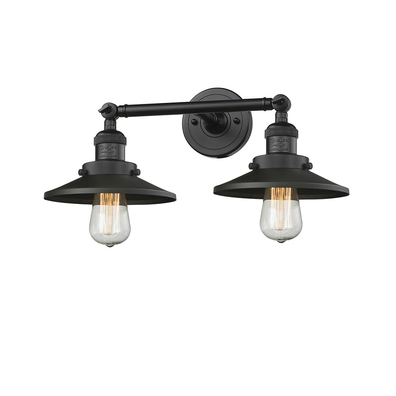 Railroad Bath Vanity Light shown in the Matte Black finish with a Matte Black shade