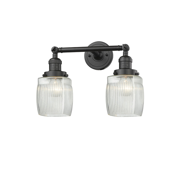 Colton Bath Vanity Light shown in the Oil Rubbed Bronze finish with a Clear Halophane shade