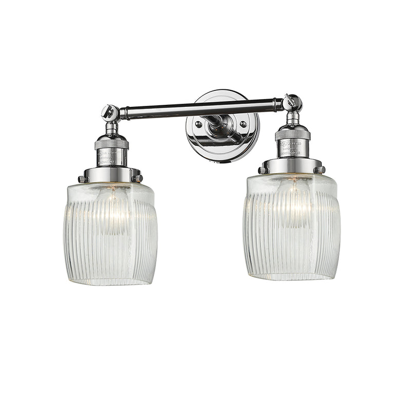 Colton Bath Vanity Light shown in the Polished Chrome finish with a Clear Halophane shade