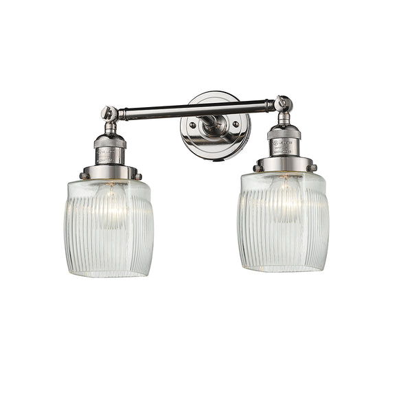 Colton Bath Vanity Light shown in the Polished Nickel finish with a Clear Halophane shade