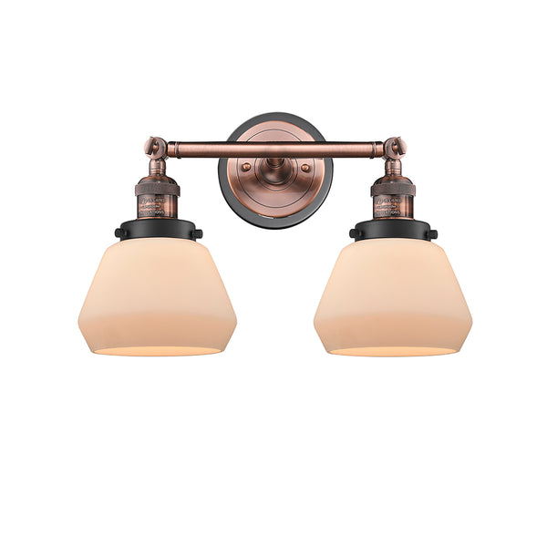 Fulton Bath Vanity Light shown in the Antique Copper finish with a Matte White shade