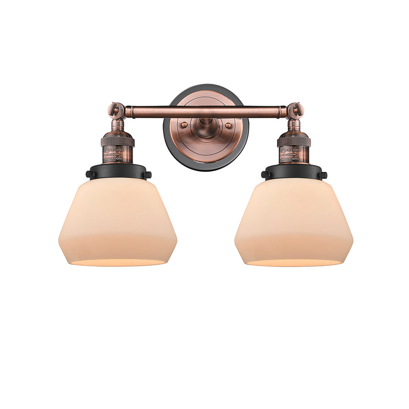 Fulton Bath Vanity Light shown in the Antique Copper finish with a Matte White shade