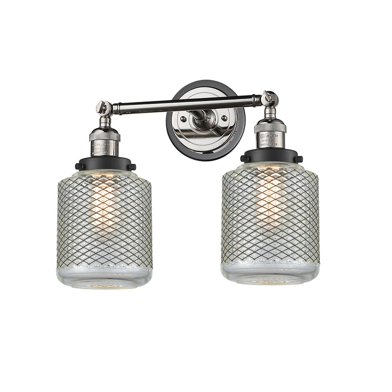 Stanton Bath Vanity Light shown in the Polished Nickel finish with a Clear Wire Mesh shade