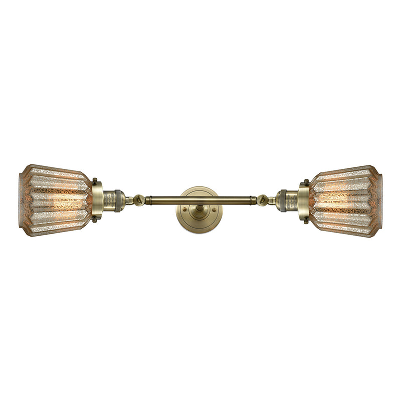 Chatham Bath Vanity Light shown in the Antique Brass finish with a Mercury shade