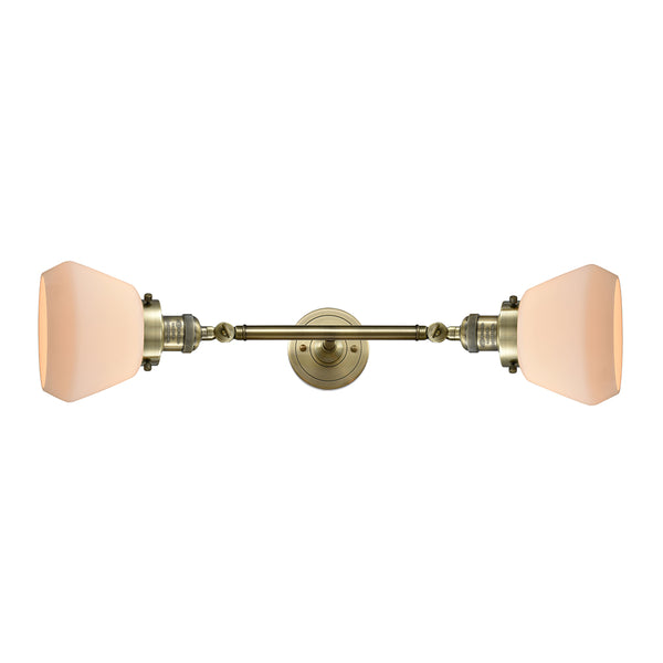 Fulton Bath Vanity Light shown in the Antique Brass finish with a Matte White shade
