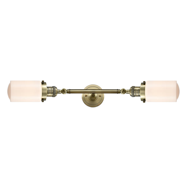 Dover Bath Vanity Light shown in the Antique Brass finish with a Matte White shade