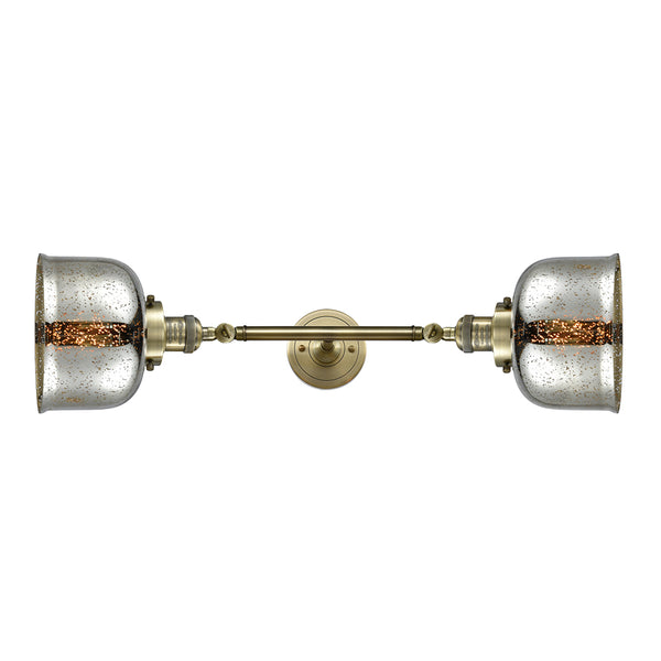 Bell Bath Vanity Light shown in the Antique Brass finish with a Silver Plated Mercury shade