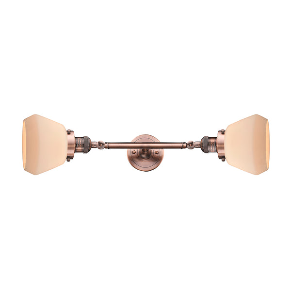 Fulton Bath Vanity Light shown in the Antique Copper finish with a Matte White shade