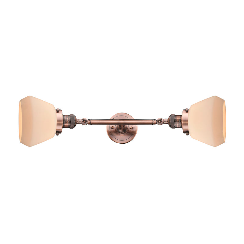 Fulton Bath Vanity Light shown in the Antique Copper finish with a Matte White shade