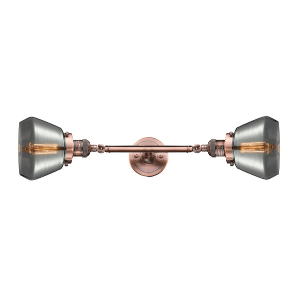 Fulton Bath Vanity Light shown in the Antique Copper finish with a Plated Smoke shade