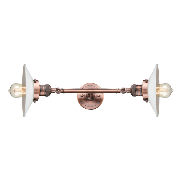 Halophane Bath Vanity Light shown in the Antique Copper finish with a Matte White Halophane shade