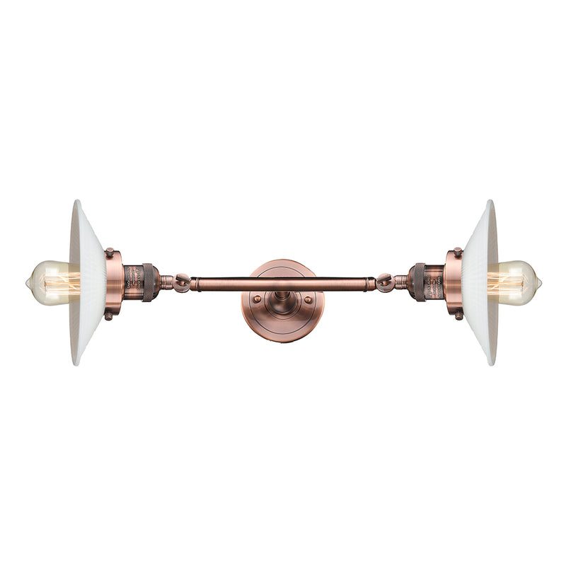 Halophane Bath Vanity Light shown in the Antique Copper finish with a Matte White Halophane shade