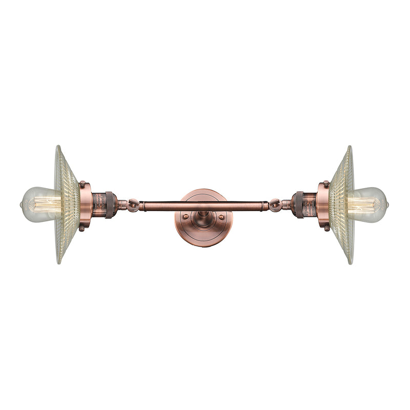 Halophane Bath Vanity Light shown in the Antique Copper finish with a Clear Halophane shade