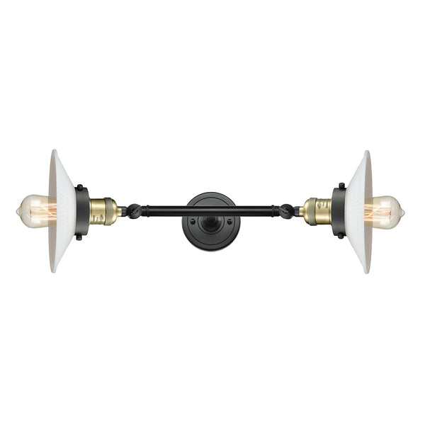 Halophane Bath Vanity Light shown in the Black Antique Brass finish with a Matte White Halophane shade