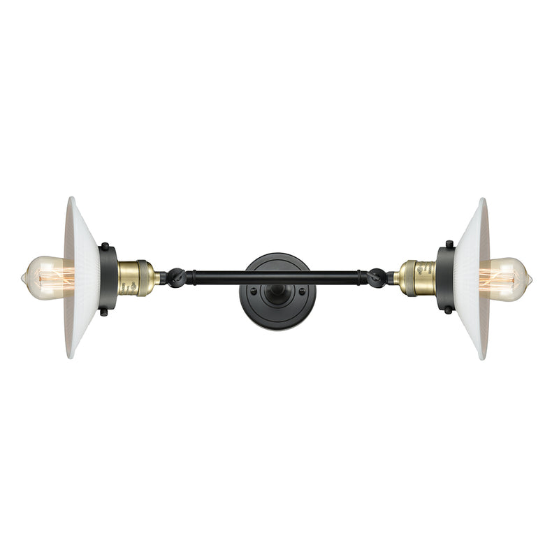 Halophane Bath Vanity Light shown in the Black Antique Brass finish with a Matte White Halophane shade