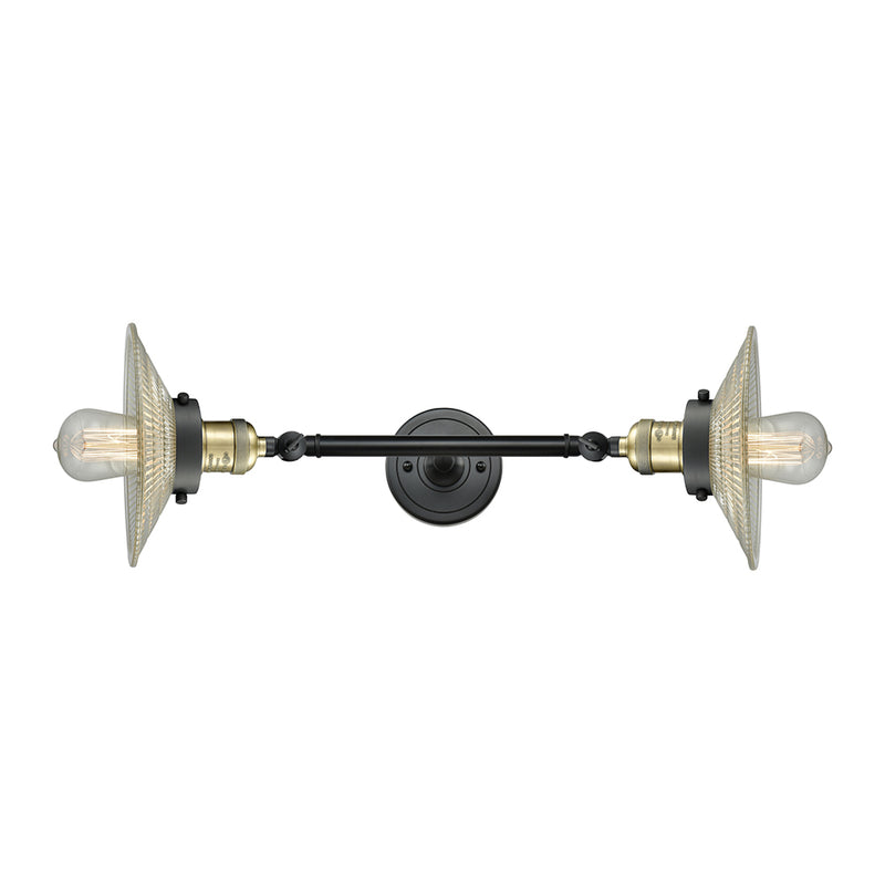 Halophane Bath Vanity Light shown in the Black Antique Brass finish with a Clear Halophane shade