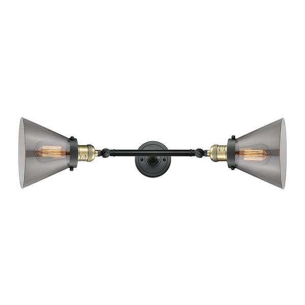 Cone Bath Vanity Light shown in the Black Antique Brass finish with a Plated Smoke shade