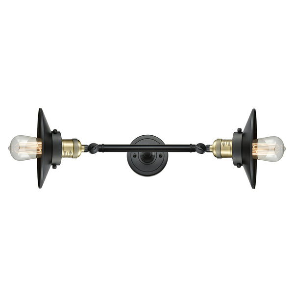 Railroad Bath Vanity Light shown in the Black Antique Brass finish with a Matte Black shade