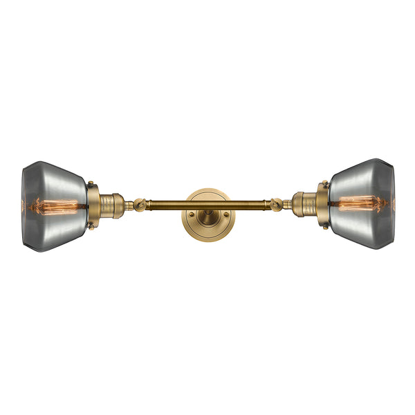 Fulton Bath Vanity Light shown in the Brushed Brass finish with a Plated Smoke shade