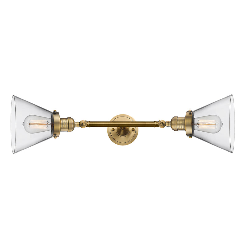Cone Bath Vanity Light shown in the Brushed Brass finish with a Clear shade