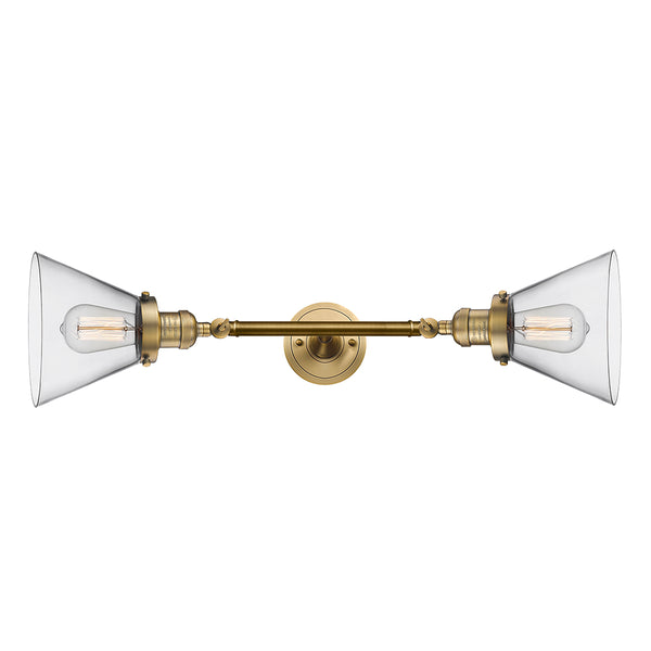 Cone Bath Vanity Light shown in the Brushed Brass finish with a Clear shade