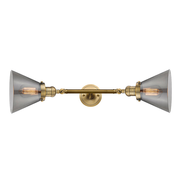 Cone Bath Vanity Light shown in the Brushed Brass finish with a Plated Smoke shade