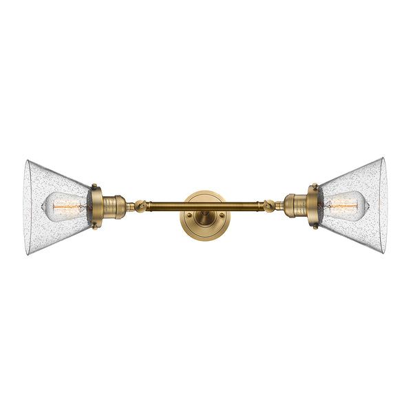 Cone Bath Vanity Light shown in the Brushed Brass finish with a Seedy shade