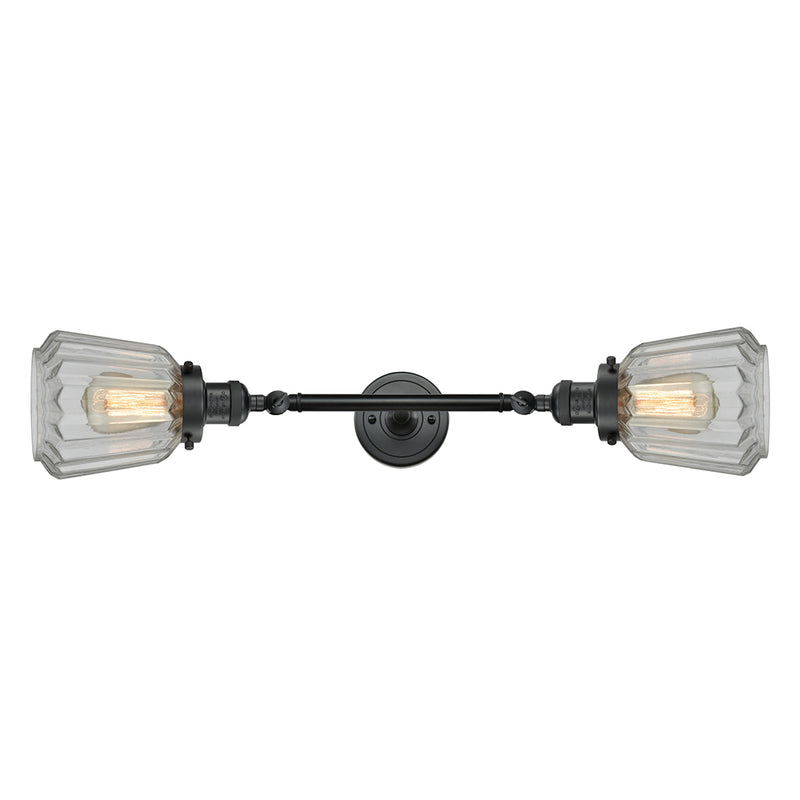 Chatham Bath Vanity Light shown in the Matte Black finish with a Clear shade