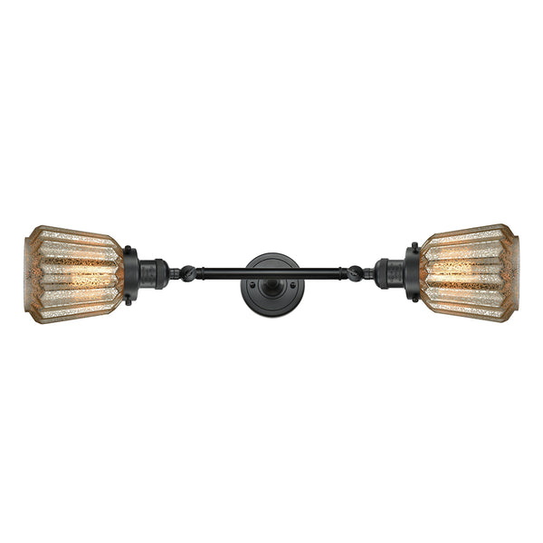 Chatham Bath Vanity Light shown in the Matte Black finish with a Mercury shade
