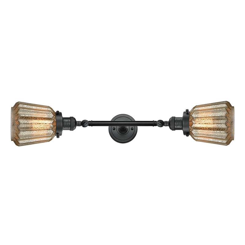 Chatham Bath Vanity Light shown in the Matte Black finish with a Mercury shade