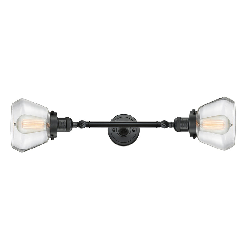 Fulton Bath Vanity Light shown in the Matte Black finish with a Clear shade