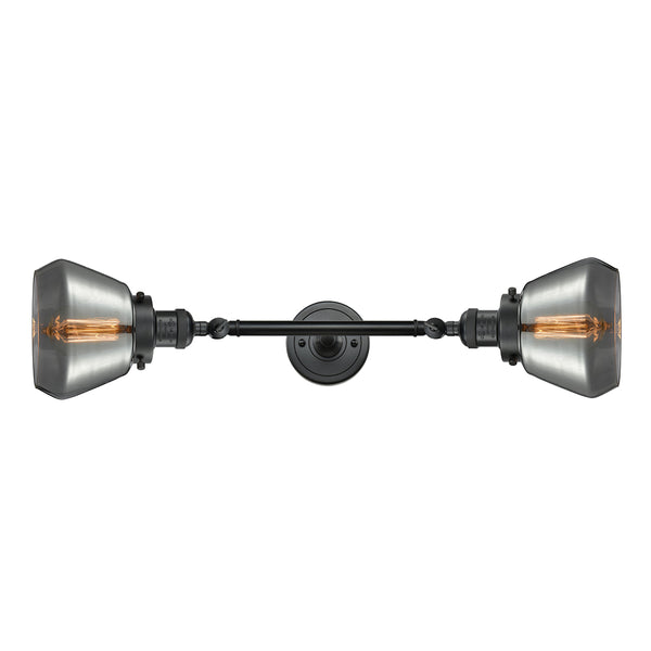 Fulton Bath Vanity Light shown in the Matte Black finish with a Plated Smoke shade