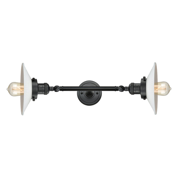 Halophane Bath Vanity Light shown in the Matte Black finish with a Matte White Halophane shade