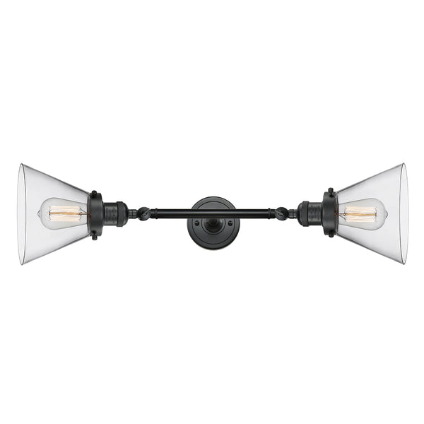 Cone Bath Vanity Light shown in the Matte Black finish with a Clear shade