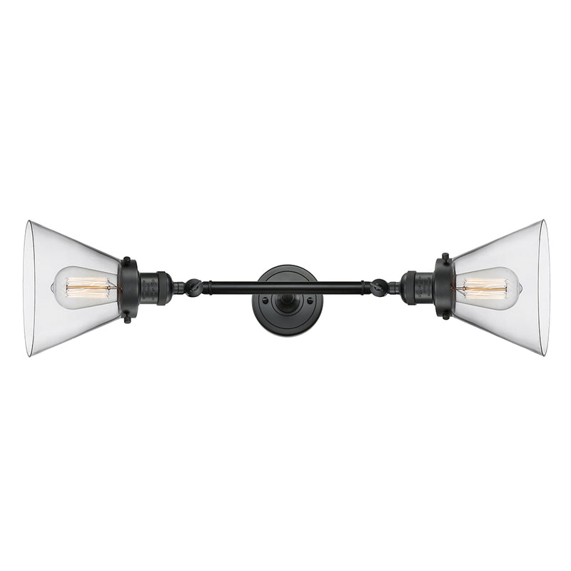 Cone Bath Vanity Light shown in the Matte Black finish with a Clear shade