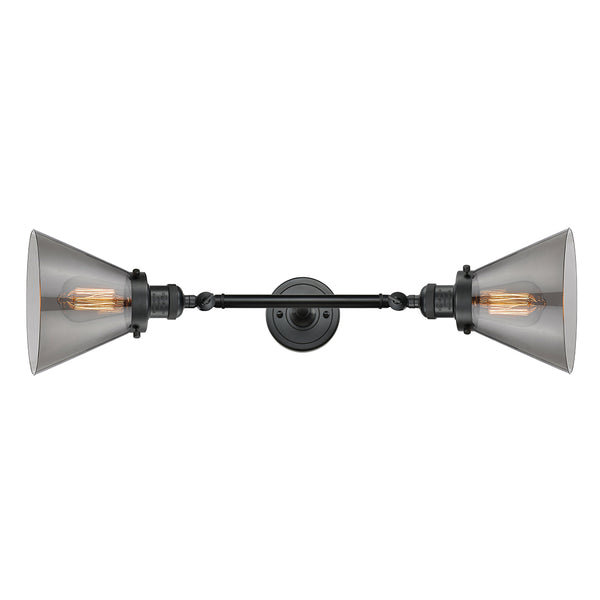Cone Bath Vanity Light shown in the Matte Black finish with a Plated Smoke shade