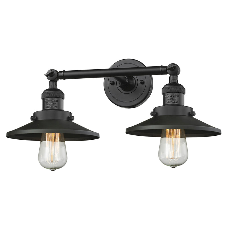 Innovations Lighting Railroad 2 Light Bath Vanity Light Part Of The Franklin Restoration Collection 208L-BK-M6-LED