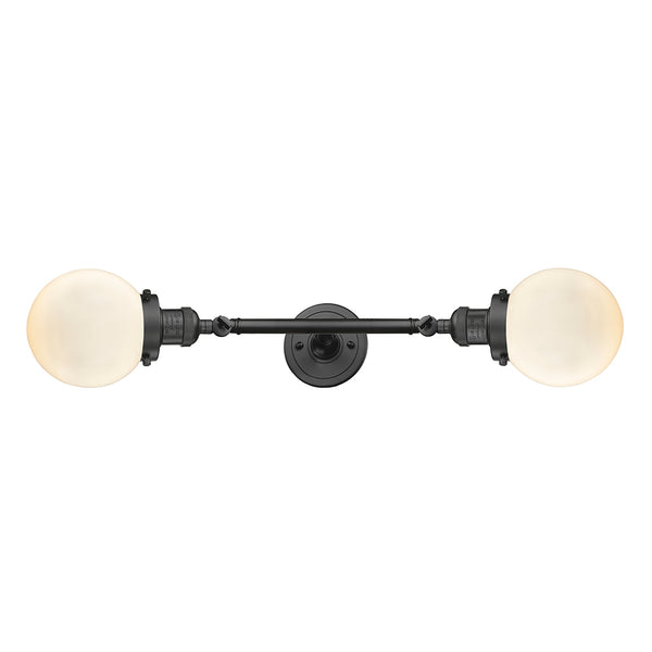 Beacon Bath Vanity Light shown in the Oil Rubbed Bronze finish with a Matte White shade